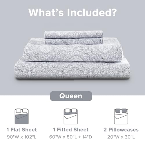 Comfort Spaces 100% Cotton Sheets Queen, Breathable, Naturally Cool Cotton Sheets, Soft Cotton Bed Sheets with 14" Elastic Pocket Fits up to 16" Mattress, All Seasons Sheet Set, Adelia Gray 4 Piece - Image 3