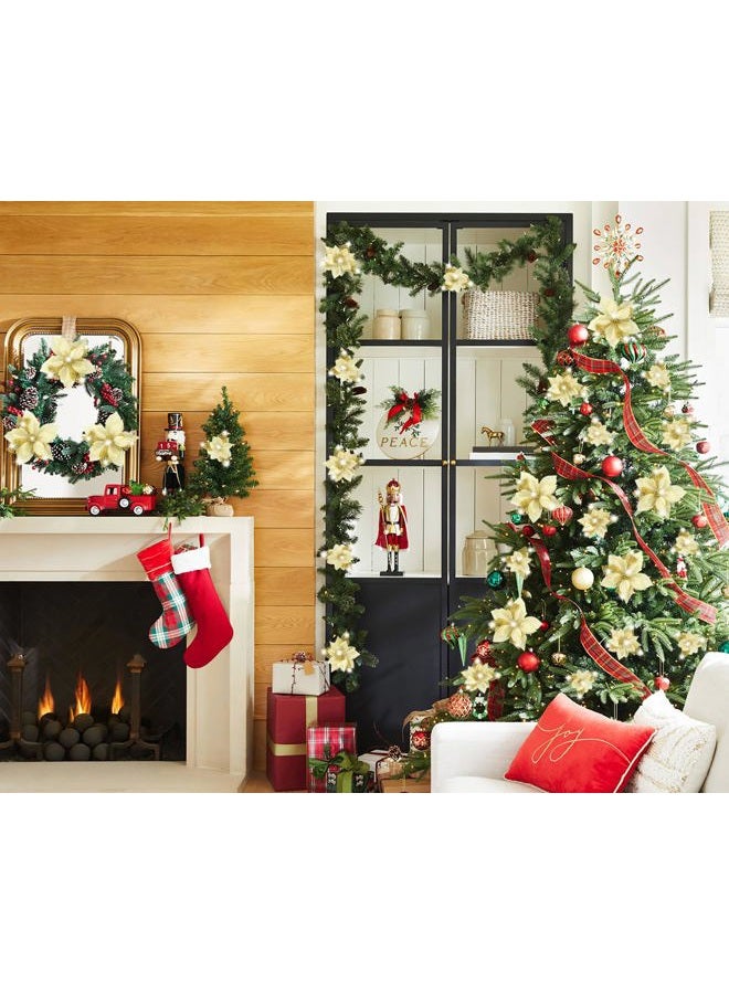 Geefuun 28PCS Christmas Tree Decorations: Poinsettias Artificial Flowers Ornaments Xmas Gold Glitter Flower with Clips - Image 5