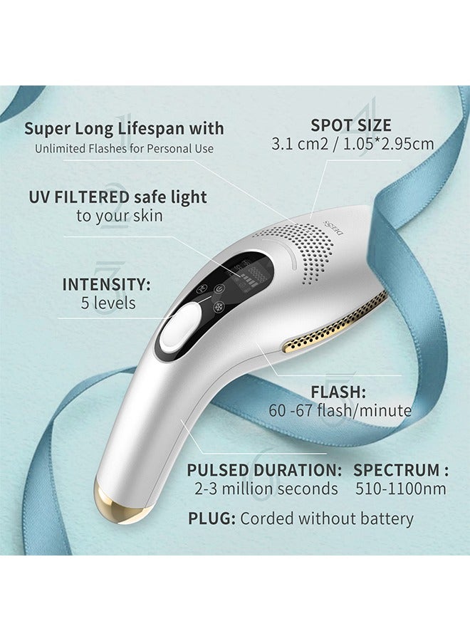 ديس جهاز إزالة الشعر GP590 Plus بتقنية IPL لتبريد الثلج مع 3 مصابيح (HR: إزالة الشعر؛ SR: تجديد البشرة؛ التيار المتردد: إزالة حب الشباب) ضمان لمدة عامين أبيض/ذهبي - Image 3