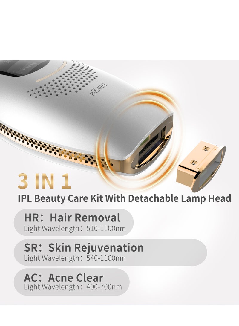 ديس جهاز إزالة الشعر GP590 Plus بتقنية IPL لتبريد الثلج مع 3 مصابيح (HR: إزالة الشعر؛ SR: تجديد البشرة؛ التيار المتردد: إزالة حب الشباب) ضمان لمدة عامين أبيض/ذهبي - Image 5