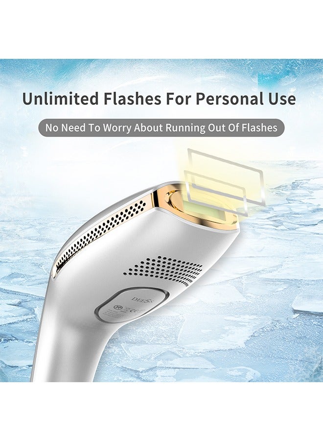 ديس جهاز إزالة الشعر GP590 Plus بتقنية IPL لتبريد الثلج مع 3 مصابيح (HR: إزالة الشعر؛ SR: تجديد البشرة؛ التيار المتردد: إزالة حب الشباب) ضمان لمدة عامين أبيض/ذهبي - Image 4