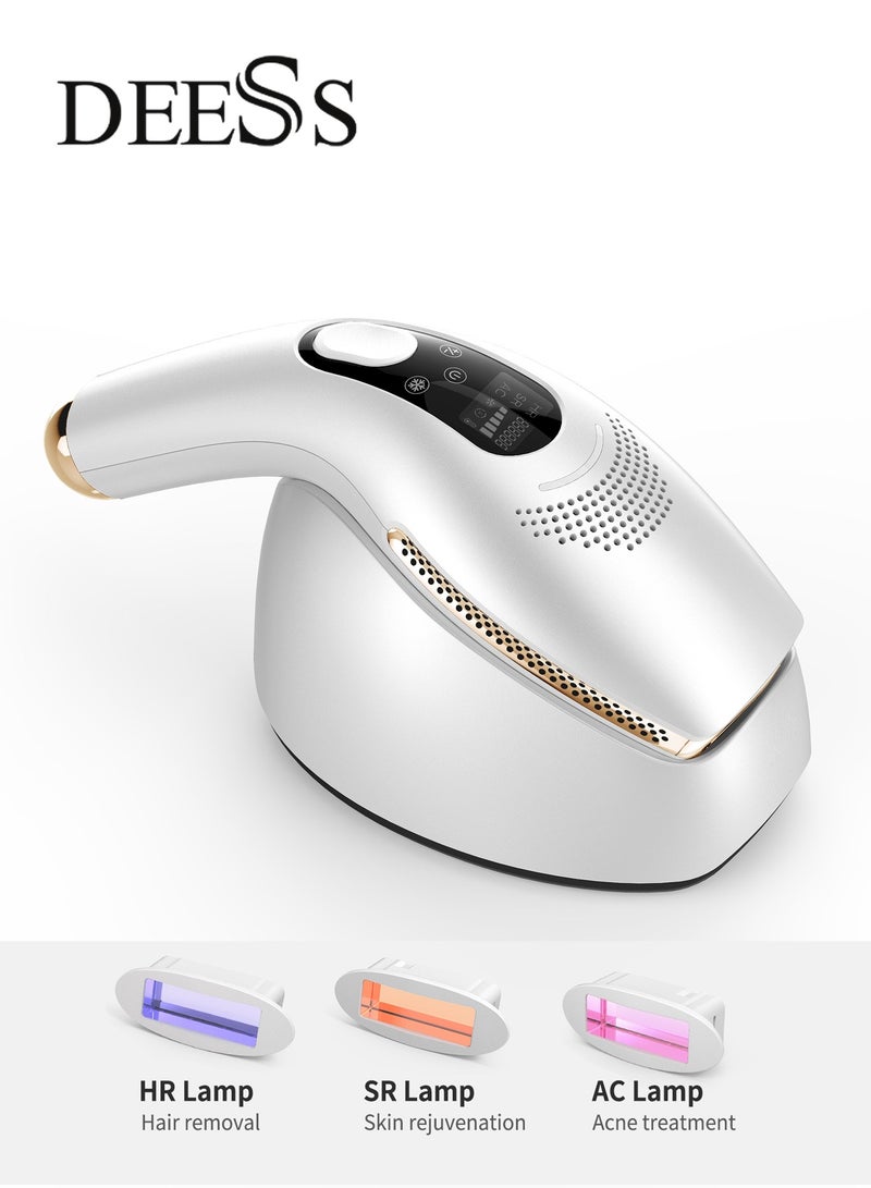 ديس جهاز إزالة الشعر GP590 Plus بتقنية IPL لتبريد الثلج مع 3 مصابيح (HR: إزالة الشعر؛ SR: تجديد البشرة؛ التيار المتردد: إزالة حب الشباب) ضمان لمدة عامين أبيض/ذهبي - Image 1
