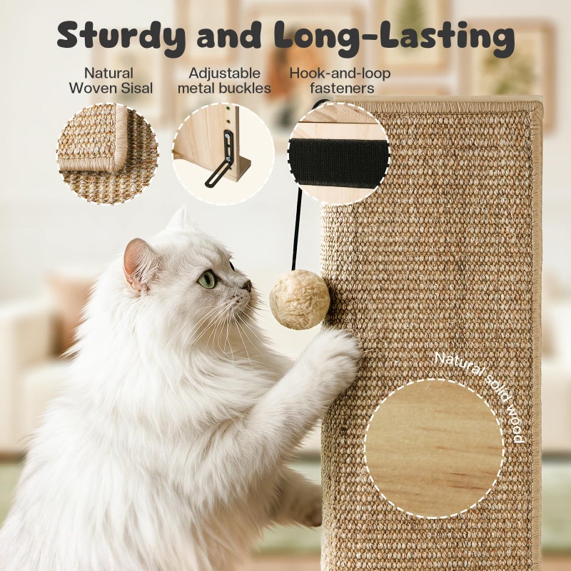GreenPetopia Wooden Couch Corner Cat Scratcher with Sisal Scratching Mat, Adjustable Couch Cat Scratch Protector with Adjustable Buckles, Couch Corner Protectors for Cats, Cat Scratch Furniture Protector for Sofa - Image 3