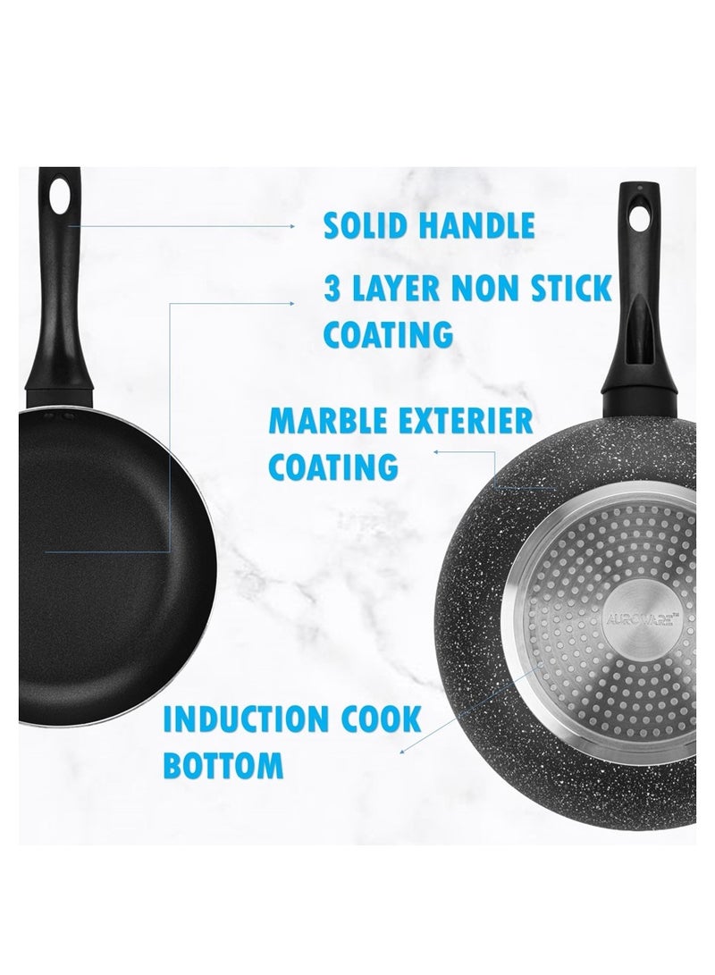 Auroware 20 Piece Non Stick Cookware Set Induction Bottom Frying Wok Pan Sauce pan Casserole Glass with Lid Table mat Kitchen Utensils Knife - Image 4