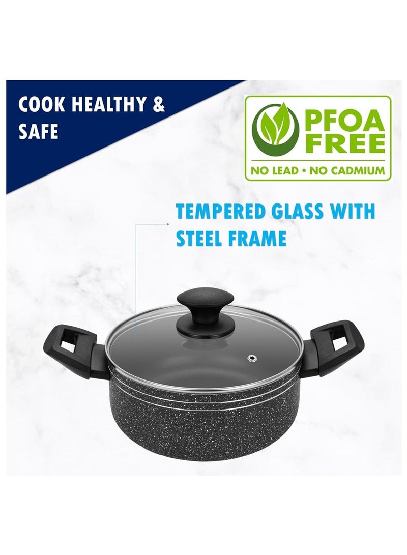 Auroware 20 Piece Non Stick Cookware Set Induction Bottom Frying Wok Pan Sauce pan Casserole Glass with Lid Table mat Kitchen Utensils Knife - Image 3