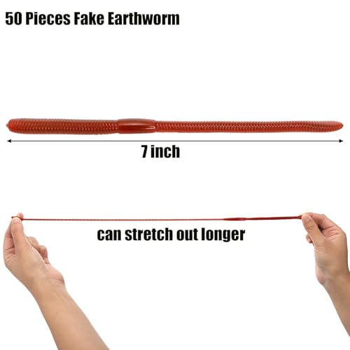 Cedilis 50 Pieces Fake Earthworm Stretchy Lifelike Faux Rubber Earthworms Plastic Soft Worm Trick Toys for Halloween 7 inch - Image 5