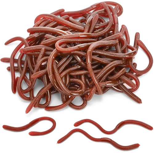 Cedilis 50 Pieces Fake Earthworm Stretchy Lifelike Faux Rubber Earthworms Plastic Soft Worm Trick Toys for Halloween 7 inch - Image 1
