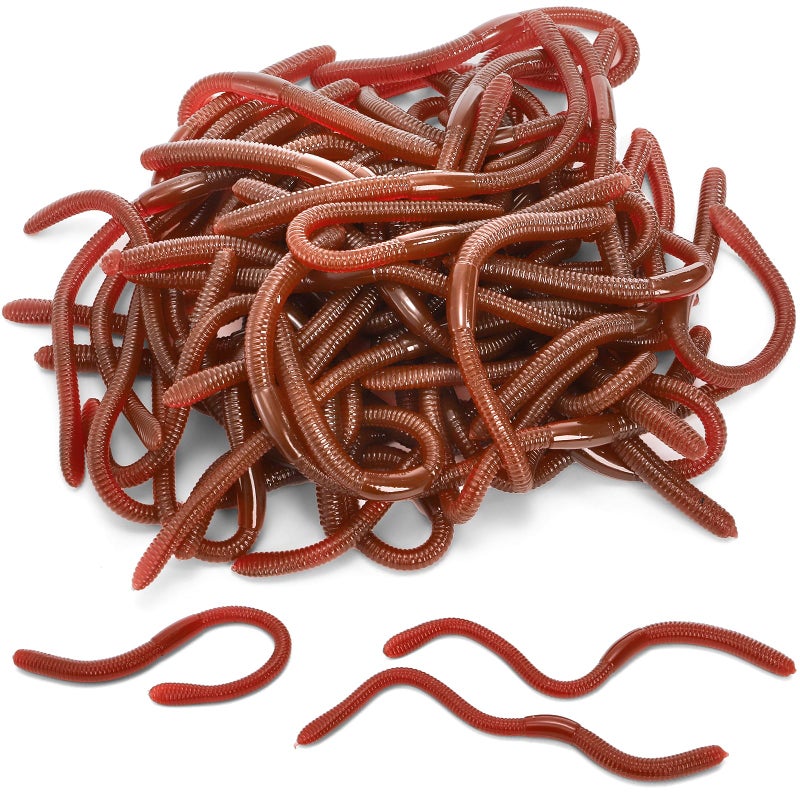 Cedilis 50 Pieces Fake Earthworm Stretchy Lifelike Faux Rubber Earthworms Plastic Soft Worm Trick Toys for Halloween 7 inch - Image 3