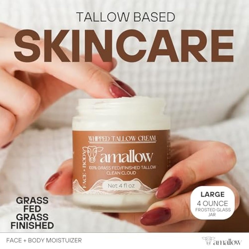 Amallow 100% Grass Fed Beef Tallow for Skin Care - Face + Body - Whipped Moisturizer - Natural Lotion, 4 FL. oz. (Clean Cloud) - Image 2