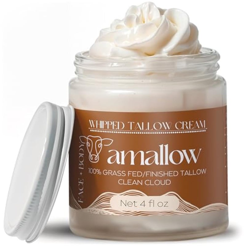 Amallow 100% Grass Fed Beef Tallow for Skin Care - Face + Body - Whipped Moisturizer - Natural Lotion, 4 FL. oz. (Clean Cloud) - Image 1