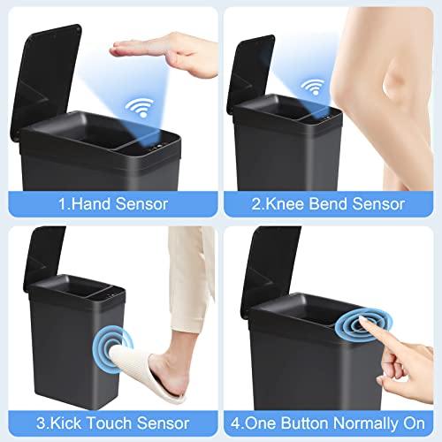 Anborry Bathroom Automatic Trash Can 4 Gallon Touchless Motion Sensor Small Garbage Can with Lid Smart Electric Plastic Narrow Garbage Bin for Living Room Bedroom Office Kitchen (Black) - Image 5