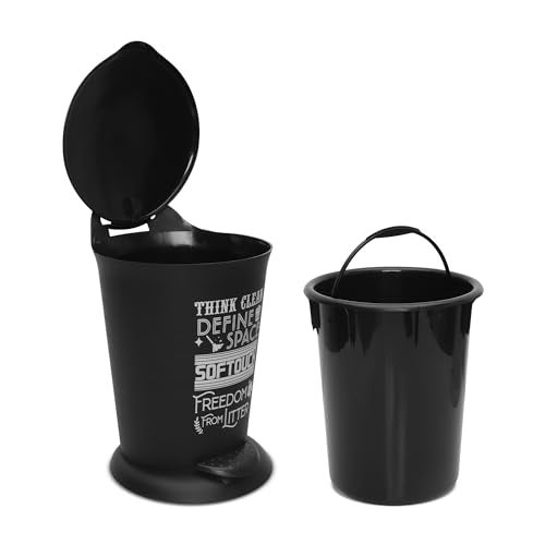 JAYPEE BITS BIN Pedal Bin with Plastic Bucket And Lid | Garbage Bin Trash Can Pedal Waste Bin |Round Shape Dustbin For Home, Kitchen, Bathroom, Office, 4 Litre, Black - Image 3
