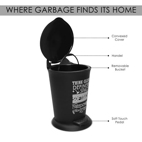 JAYPEE BITS BIN Pedal Bin with Plastic Bucket And Lid | Garbage Bin Trash Can Pedal Waste Bin |Round Shape Dustbin For Home, Kitchen, Bathroom, Office, 4 Litre, Black - Image 4