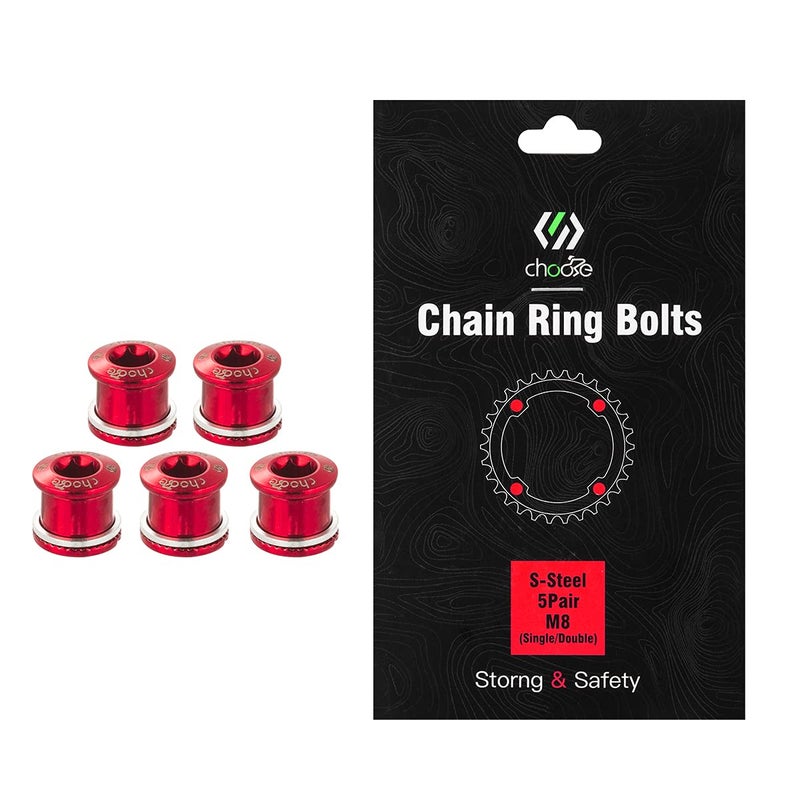 Chooee Double Chainring Bolts,M8 Steel Chain Ring Bolts Set Red - Image 1