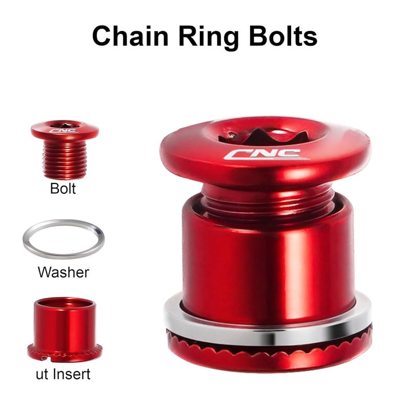 Chooee Double Chainring Bolts,M8 Steel Chain Ring Bolts Set Red - Image 3