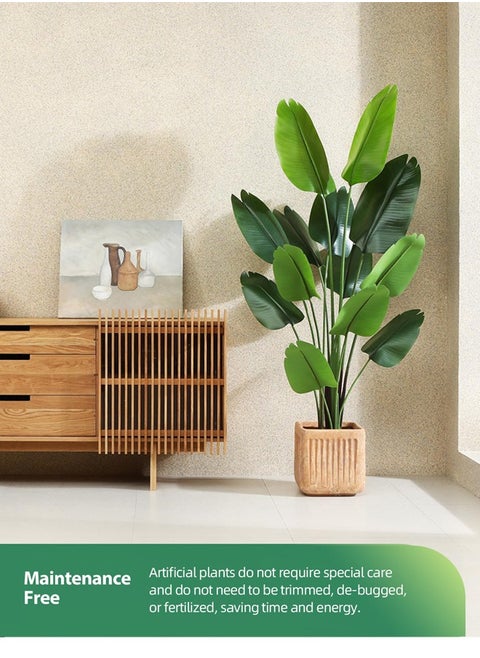 Artificial Bird of Paradise Plant: A faux palm tree perfect for indoor or outdoor modern decoration. It comes in a pot, making it an ideal housewarming gift for home or office.