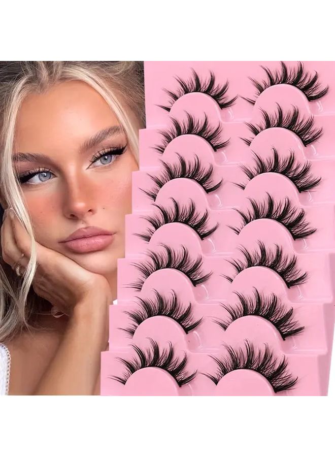 7 Pairs Faux Mink Lashes Spiky Comic 3D Natural Fluffy Wispy Reusable Lightweight Handcrafted - Image 1