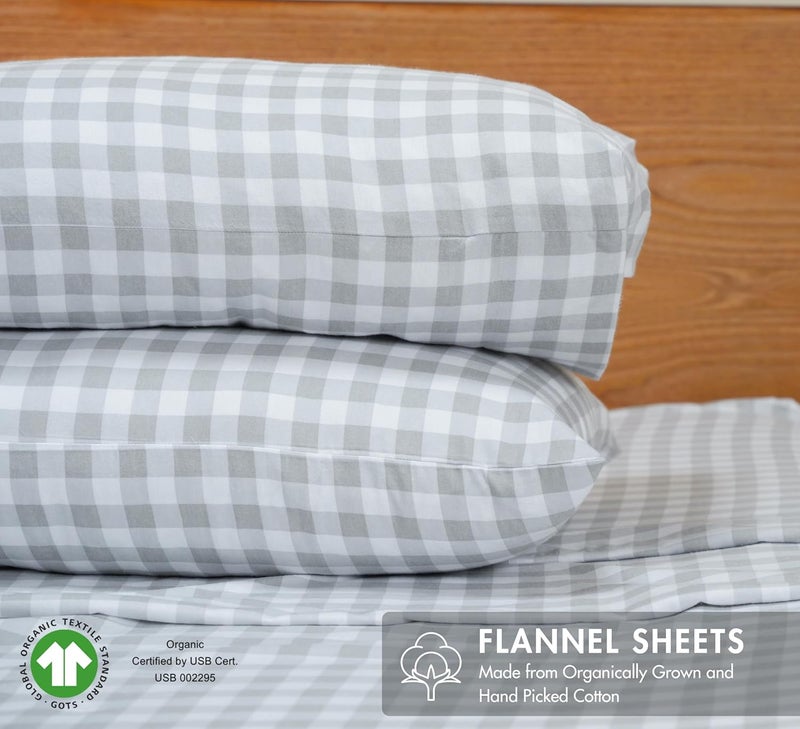 RUVANTI Flannel Sheets Queen Size - GOTS Certified 100% Organic Cotton, 4 Piece Warm, Soft & Breathable Set, Deep Pocket Snug Fit, Double Brushed Cozy All Season Bedding, Open Gingham - Image 3