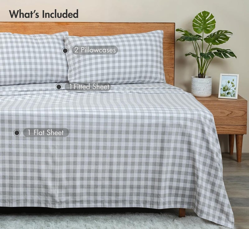 RUVANTI Flannel Sheets Queen Size - GOTS Certified 100% Organic Cotton, 4 Piece Warm, Soft & Breathable Set, Deep Pocket Snug Fit, Double Brushed Cozy All Season Bedding, Open Gingham - Image 2