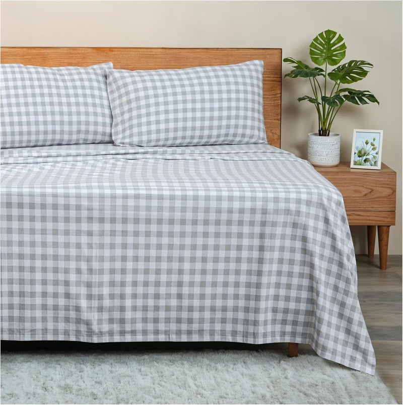 RUVANTI Flannel Sheets Queen Size - GOTS Certified 100% Organic Cotton, 4 Piece Warm, Soft & Breathable Set, Deep Pocket Snug Fit, Double Brushed Cozy All Season Bedding, Open Gingham - Image 1
