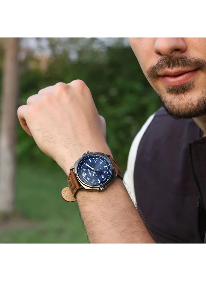 Timberland Blue Men's Williston Blue Dial Leather Strap Analog Watch for Men, 48mm for Men | Best Price UAE