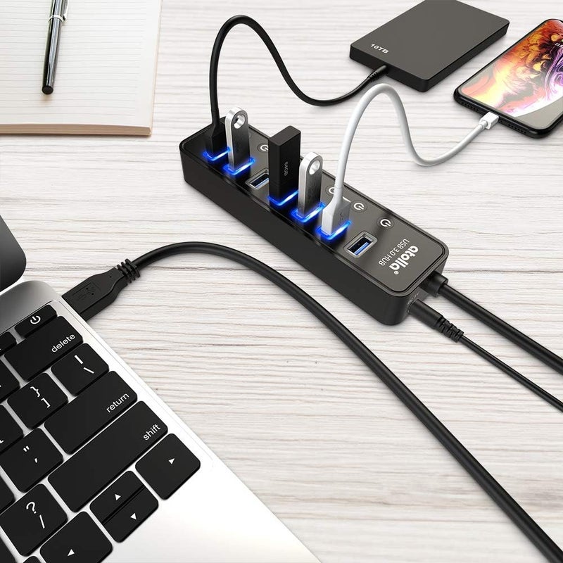 atolla Powered USB Hub 3.0, 7-Port USB Data Hub Splitter with One Smart Charging Port and Individual On/Off Switches and 5V/4A Power Adapter USB Extension for MacBook, Mac Pro/Mini and More. - Image 5