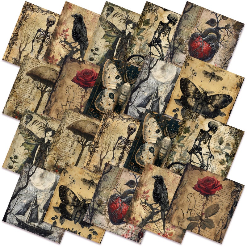 Hahafelt 10 Pcs Halloween Gothic Quilting Fabric Bundles 20 x 20 in Vintage Skull Crow Quilting Fat Square Fabric by The Yard Spooky Horror Precut Printed Patchwork Supplies for Craft Sewing DIY Decor - Image 2