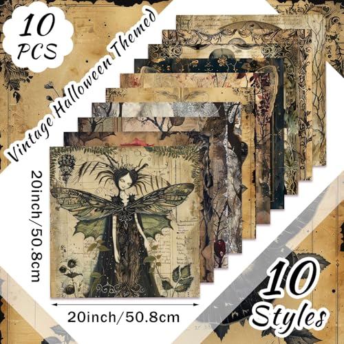 Hahafelt 10 Pcs Halloween Gothic Quilting Fabric Bundles 20 x 20 in Vintage Skull Crow Quilting Fat Square Fabric by The Yard Spooky Horror Precut Printed Patchwork Supplies for Craft Sewing DIY Decor - Image 3