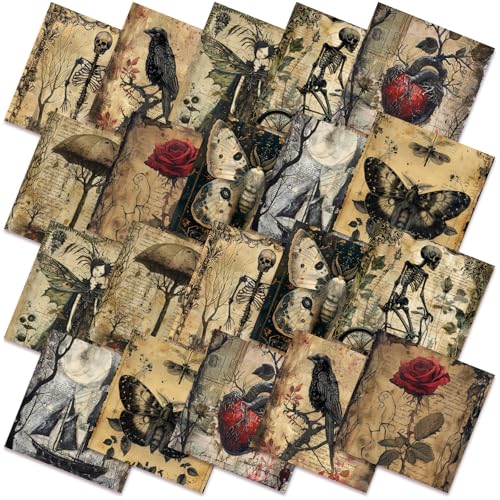 Hahafelt 10 Pcs Halloween Gothic Quilting Fabric Bundles 20 x 20 in Vintage Skull Crow Quilting Fat Square Fabric by The Yard Spooky Horror Precut Printed Patchwork Supplies for Craft Sewing DIY Decor - Image 1