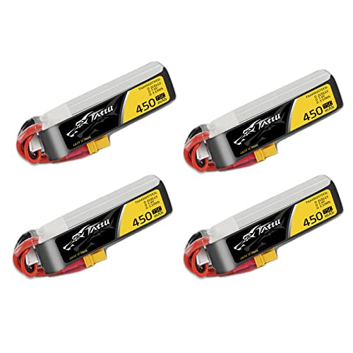 Tattu 4 Packs 450mAh 7.4V 75C 2S LiPo Battery Pack with XT30 Plug - Long Size for H Frame and BETAFPV 2S Whoop - Image 1