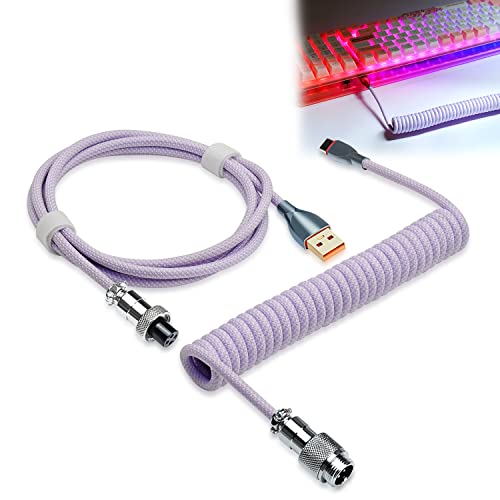 UCINNOVATE كابل لوحة المفاتيح الملفوف UCINNOVATE، كابل USB C مخصص ملفوف احترافي للوحة المفاتيح للألعاب، كابل لوحة مفاتيح ميكانيكية مزدوجة الأكمام مع موصل معدني قابل للفصل، 1.8م USB-C إلى USB-A (أرجواني) - Image 1