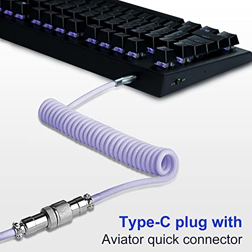 UCINNOVATE كابل لوحة المفاتيح الملفوف UCINNOVATE، كابل USB C مخصص ملفوف احترافي للوحة المفاتيح للألعاب، كابل لوحة مفاتيح ميكانيكية مزدوجة الأكمام مع موصل معدني قابل للفصل، 1.8م USB-C إلى USB-A (أرجواني) - Image 3