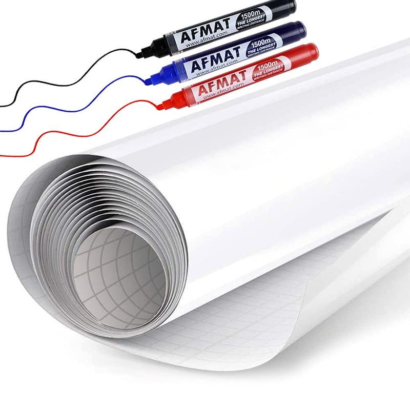 AFMAT White Board Sticker for Wall, 1.44x11ft Peel and Stick Whiteboard Wallpaper, Stain-Proof & Super Sticky Dry Erase Wall Decal, Dry Erase Contact Paper Roll Adhesive for Table/Door, 3 Markers WS11 - Image 1