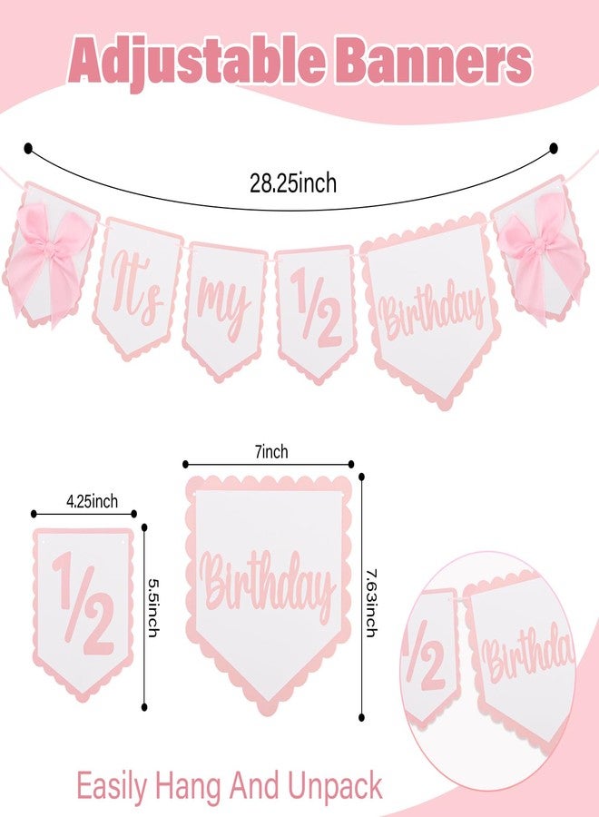 SuPoo 1/2 Birthday Decorations High Chair Banner and Hat Pink Bow Half Birthday Crown Headband Outfit Chair Skirt 6 Month Photo Backdrop Banner Half Way to One Party Decorations - Image 2