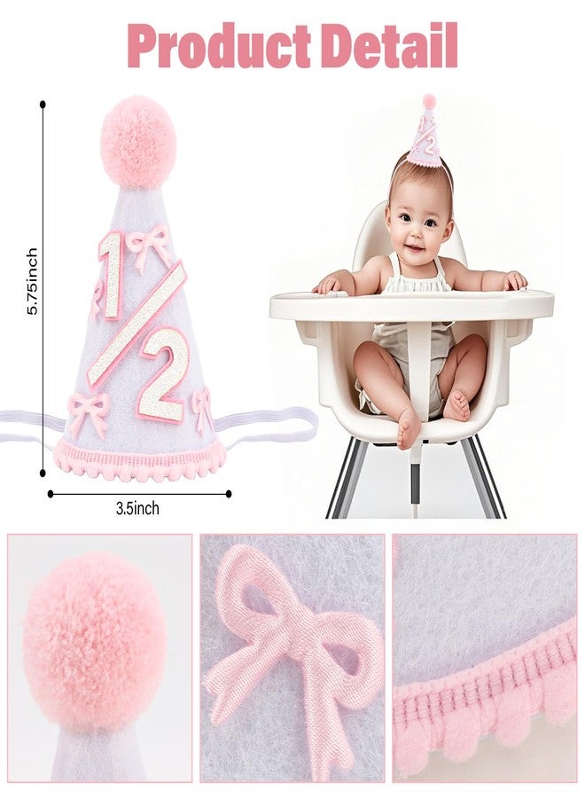 SuPoo 1/2 Birthday Decorations High Chair Banner and Hat Pink Bow Half Birthday Crown Headband Outfit Chair Skirt 6 Month Photo Backdrop Banner Half Way to One Party Decorations - Image 3