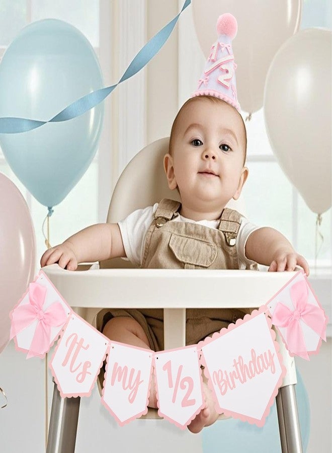 SuPoo 1/2 Birthday Decorations High Chair Banner and Hat Pink Bow Half Birthday Crown Headband Outfit Chair Skirt 6 Month Photo Backdrop Banner Half Way to One Party Decorations - Image 5