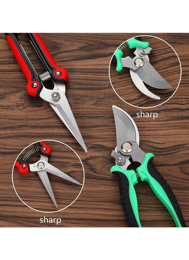 Alruht - 6 Pieces Garden Pruning Shears, Garden Professional Secateurs, Handheld Scissors Set with Gardening Gloves, Heavy Duty Garden Bypass Pruning Shears, Tree Trimmers Secateurs, Fruit Tree Pruning Shears - Image 1