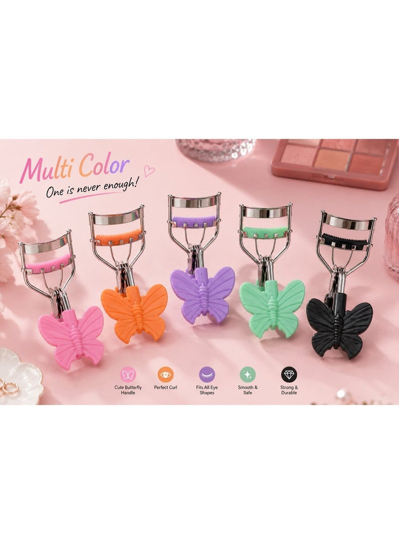 Butterfly Eyelash Curler with Built-In Comb, Metal Lash Curling Tool with Ergonomic Butterfly-Shaped Finger Grips, Portable Eyelash Curler for Women, Assorted Colors - Image 3