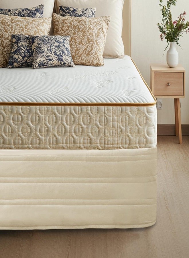 Ramesses Queen Bed Skirt 14 inch Drop,Blended Quilted Bedframe Cover,Box Spring Cover,wrap Around Bed Skirt,Fade Resistant Dust Ruffle(Light Khaki, Queen) - Image 1