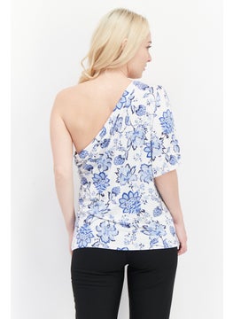 Cooper & Ella Women Asymmetrical Neck One Sleeve Plain Top, Blue  - Image 2