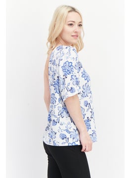 Cooper & Ella Women Asymmetrical Neck One Sleeve Plain Top, Blue  - Image 4