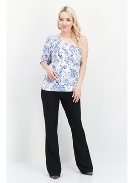 Cooper & Ella Women Asymmetrical Neck One Sleeve Plain Top, Blue  - Image 3