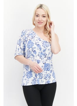 Cooper & Ella Women Asymmetrical Neck One Sleeve Plain Top, Blue  - Image 1