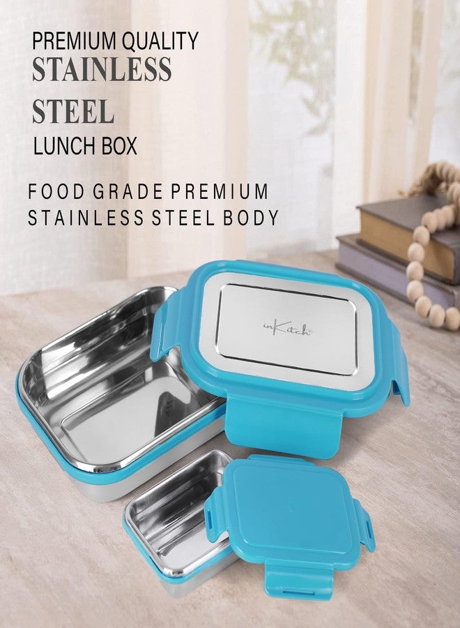 inKitch Leak-Proof Lunch Box for Kids | Air Tight Blue Tiffin Box | Stainless Steel Tiffin Box for Kids, Adults, Office, School, and Picnic/Food Grade/Easy to Carry (750ml 1pc + 120ml 1 Pc) - Image 4
