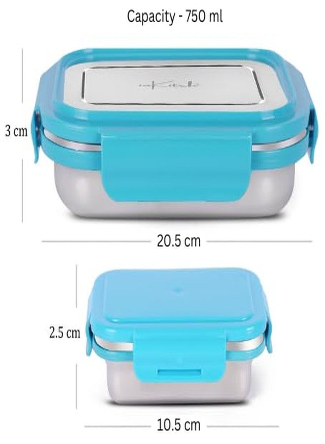 inKitch Leak-Proof Lunch Box for Kids | Air Tight Blue Tiffin Box | Stainless Steel Tiffin Box for Kids, Adults, Office, School, and Picnic/Food Grade/Easy to Carry (750ml 1pc + 120ml 1 Pc) - Image 2