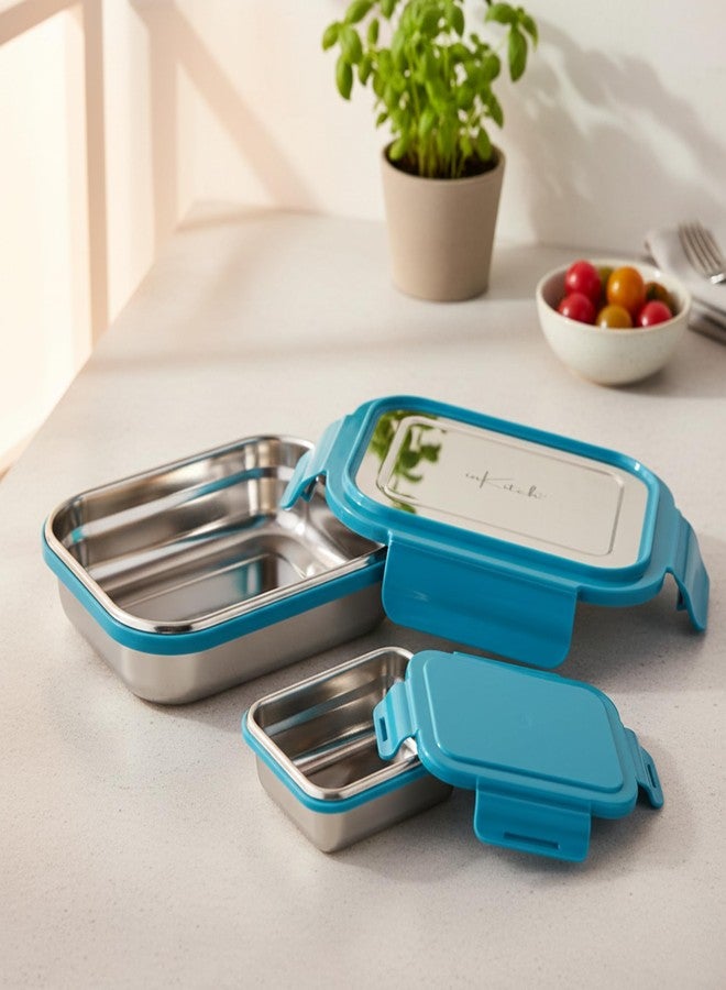 inKitch Leak-Proof Lunch Box for Kids | Air Tight Blue Tiffin Box | Stainless Steel Tiffin Box for Kids, Adults, Office, School, and Picnic/Food Grade/Easy to Carry (750ml 1pc + 120ml 1 Pc) - Image 5