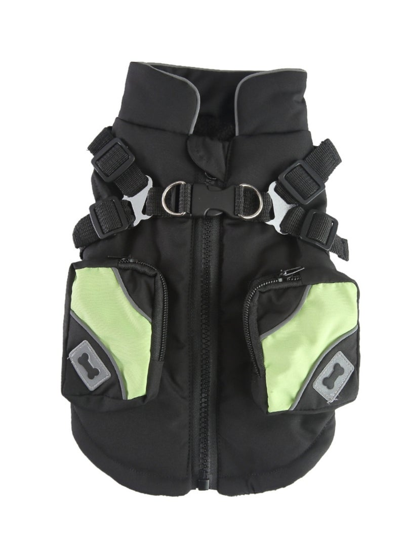 معطف شتوي للكلاب مع حزام، جاكيت مقاوم للرياح بسحاب وصوف، معطف دافئ عاكس للكلاب الصغيرة والمتوسطة والكبيرة، أسود. - Image 1