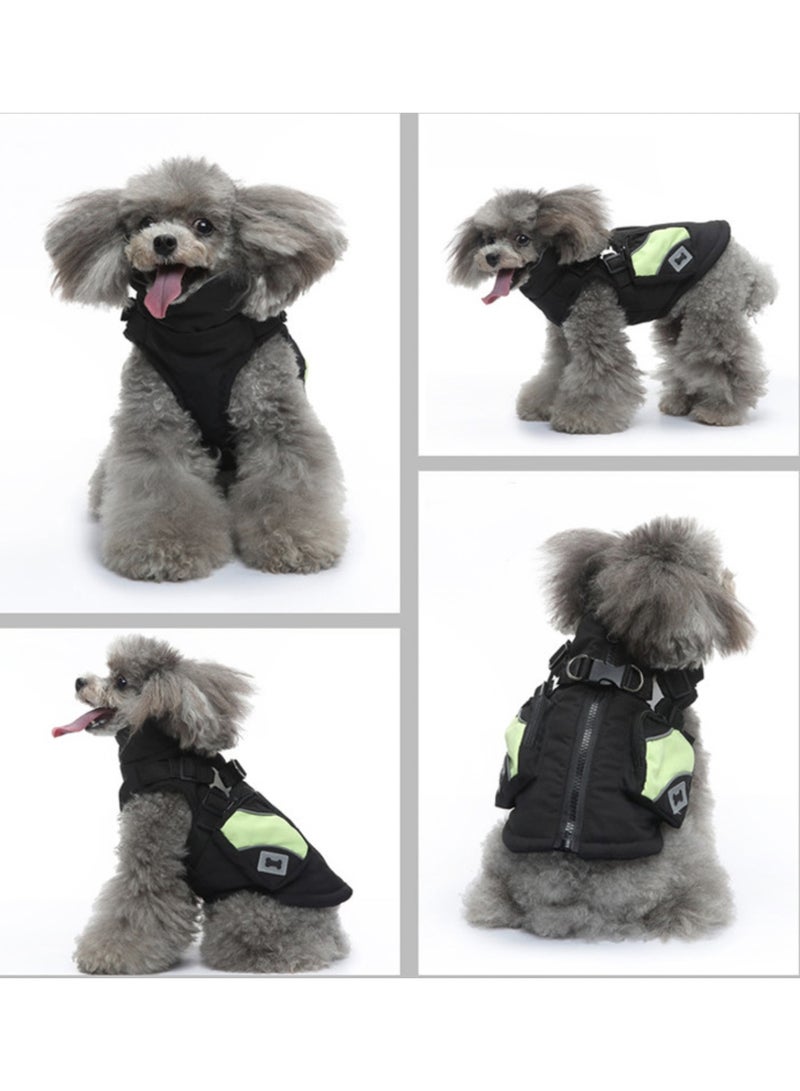 معطف شتوي للكلاب مع حزام، جاكيت مقاوم للرياح بسحاب وصوف، معطف دافئ عاكس للكلاب الصغيرة والمتوسطة والكبيرة، أسود. - Image 2