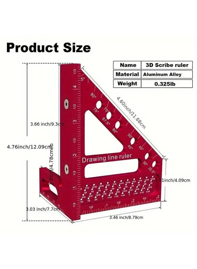 مسطرة ثقب المثلث متعددة الوظائف 45 و 90 درجة أداة النجارة من الألومنيوم - Image 4