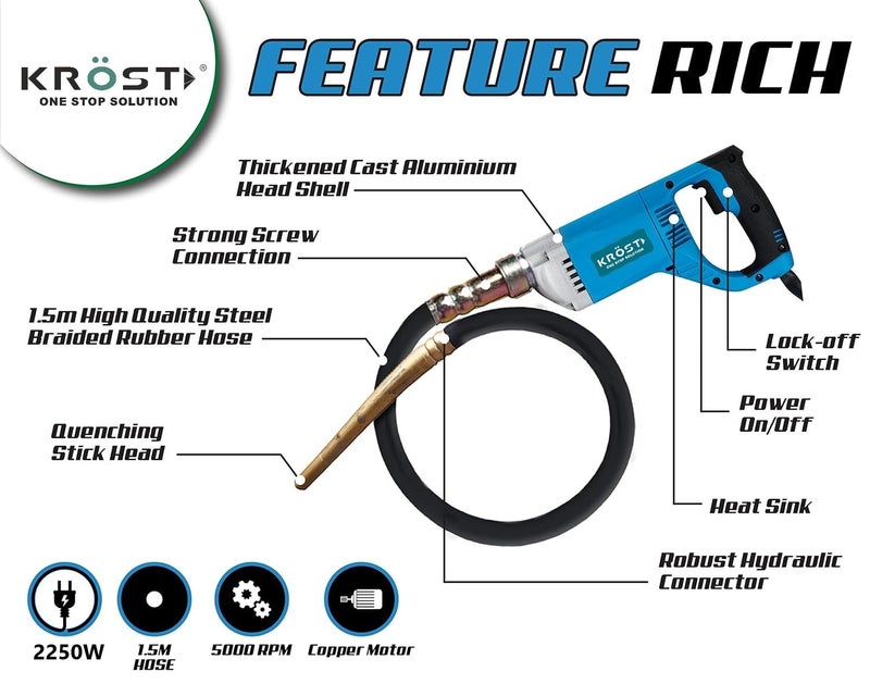 KROST KROST 2250W Extensive 35 mm Concrete Vibrator Drill Needle 13000 Vibrations per Minute 2250w15mtr Needle3mtr Needle  - Image 2